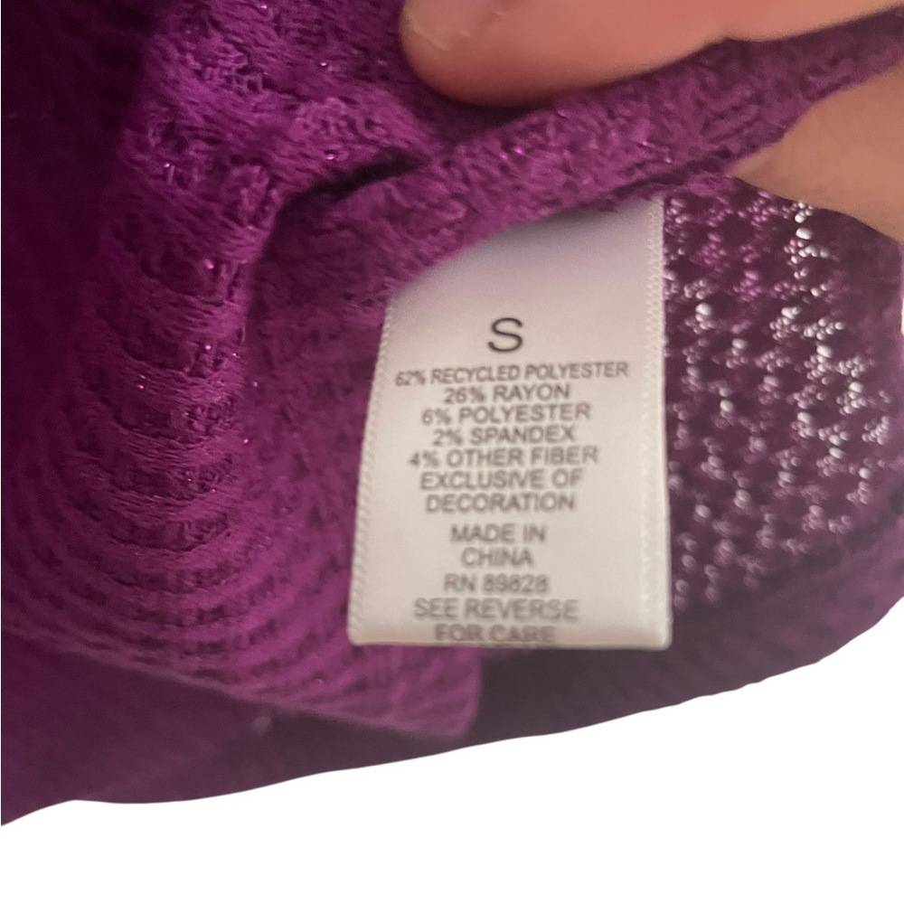LOGO by Lori Goldstein Purple Lace Trim Oversized Shirt says Xs but will fit M - Picture 3 of 5
